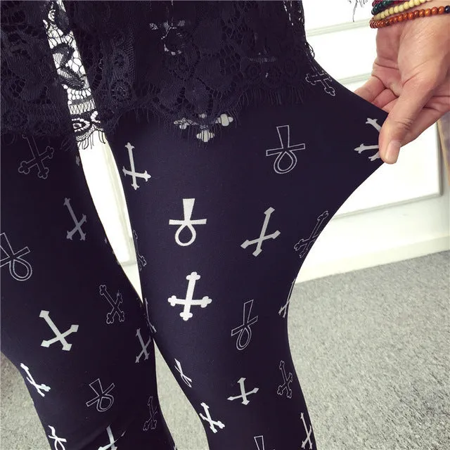 BIVIGAOS Spring Summer Womens Fashion Black Milk Thin Stretch leggings Colored Stars Graffiti Slim Skinny Leggings Pants Female