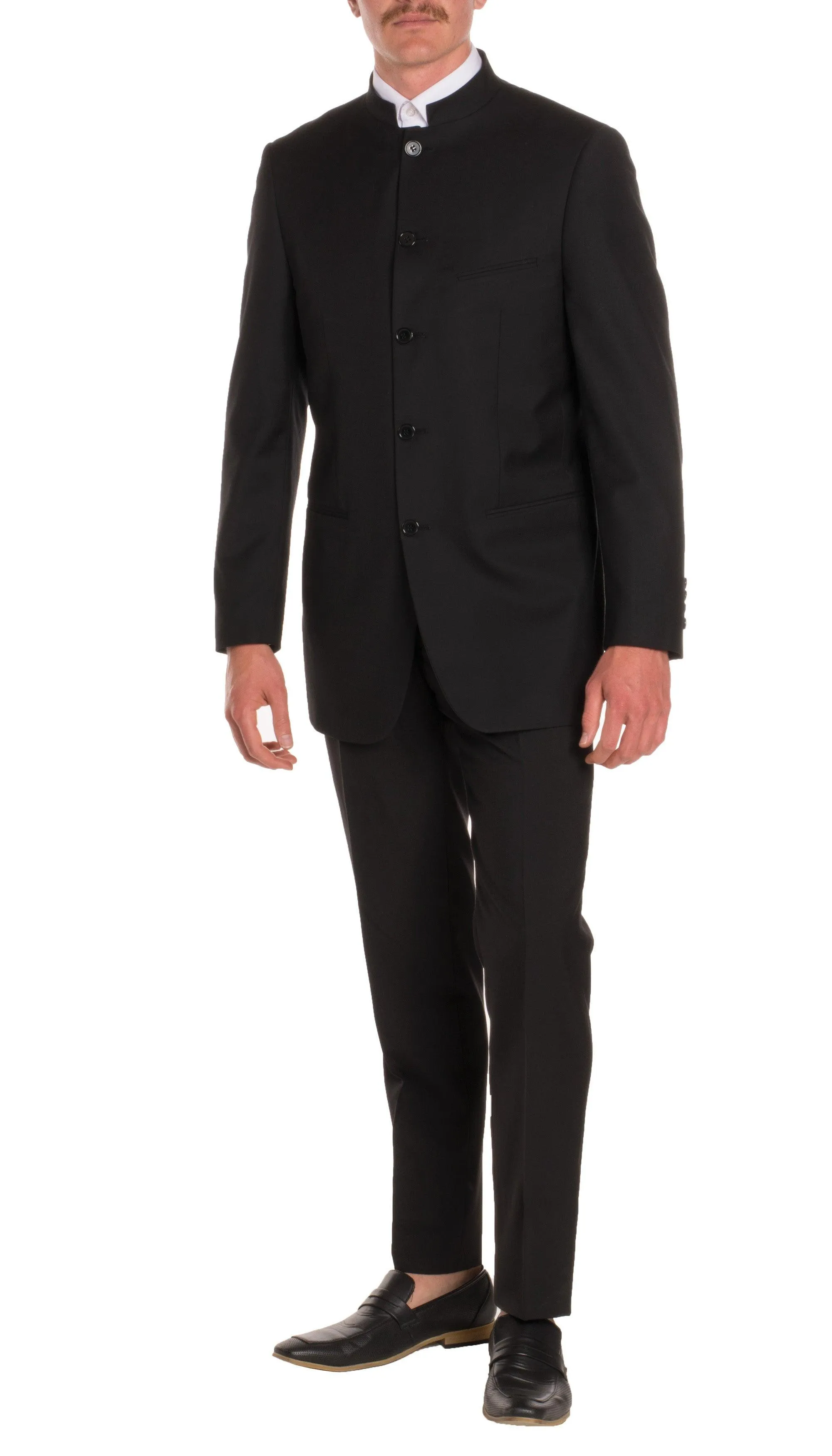 Mandarin Collar Suit - 2 Piece - Black