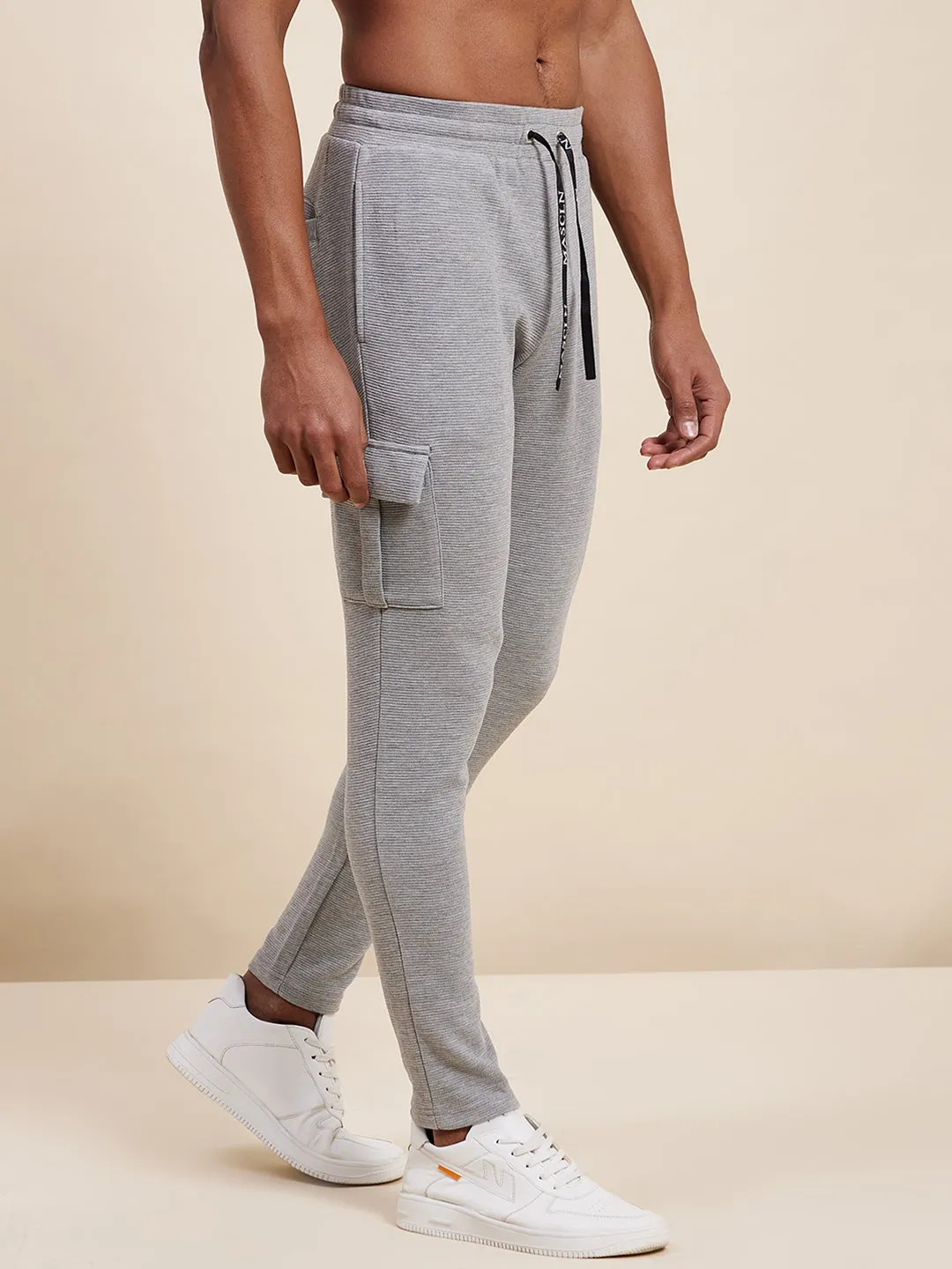 Men'S Grey Melange Slim Fit Side Pocket Track Pants