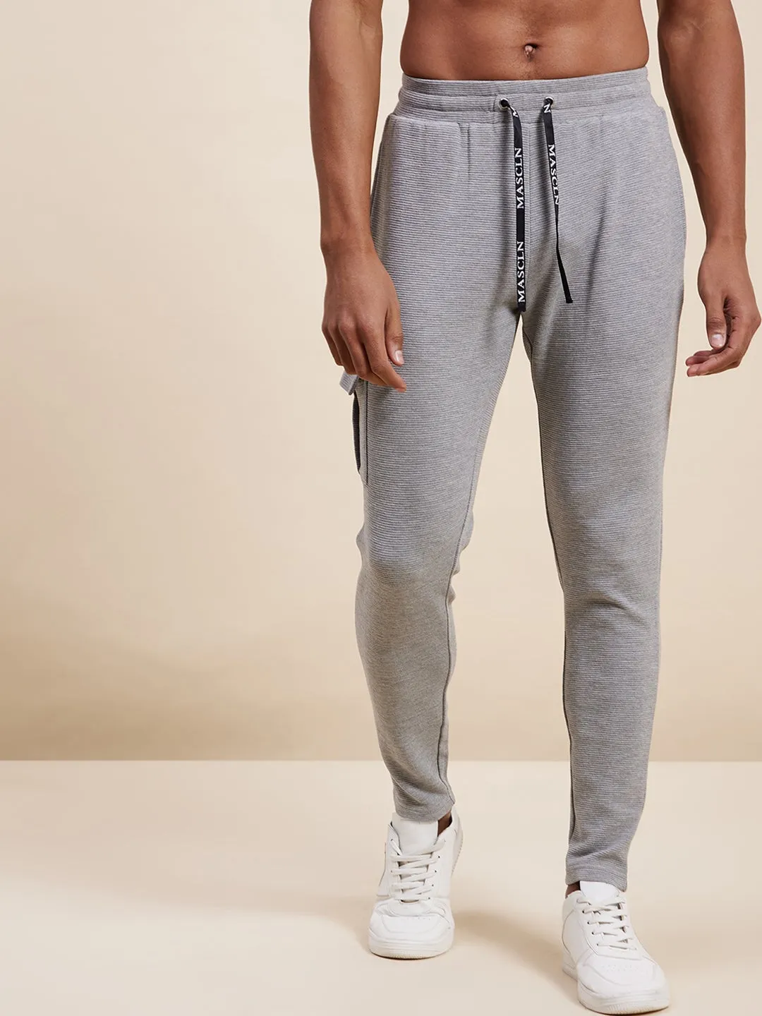 Men'S Grey Melange Slim Fit Side Pocket Track Pants