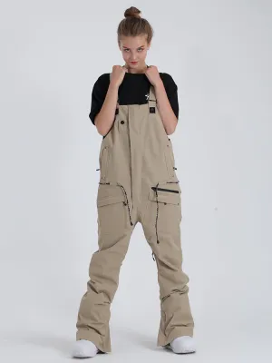 Women's Khaki Overalls Snowboard Ski Bibs Pants